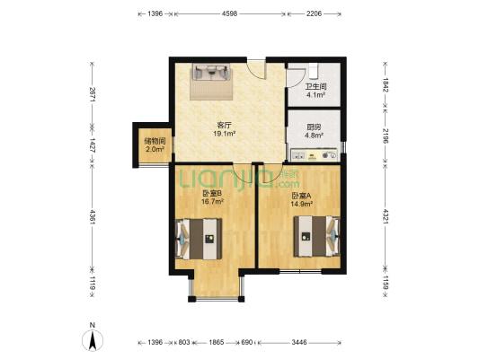 城市经典 2室1厅1卫 86平方