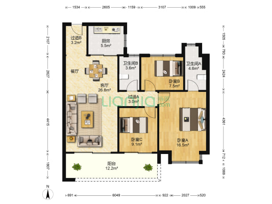 都会沁园 3室1厅2卫 116平方