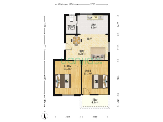 三塑宿舍 2室1厅1卫 75平方