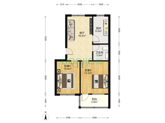创业家园 2室1厅1卫 74平方