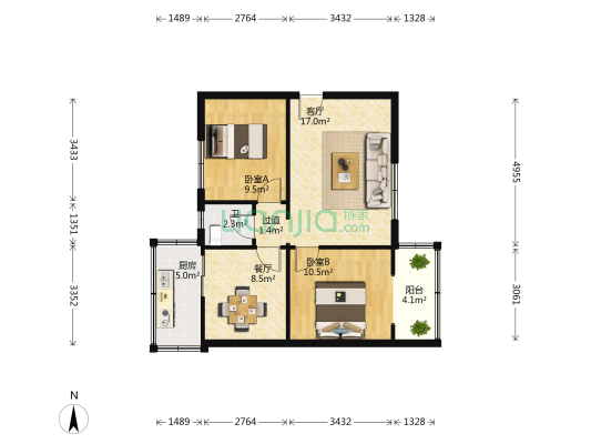 建设北路一段1号 2室2厅1卫 69平方