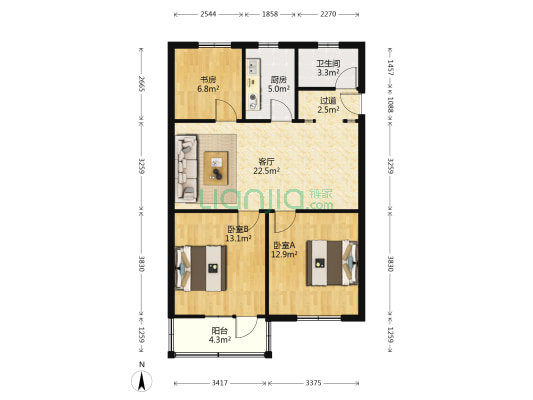 新华电脑学院宽越小区 3室1厅1卫 86平方
