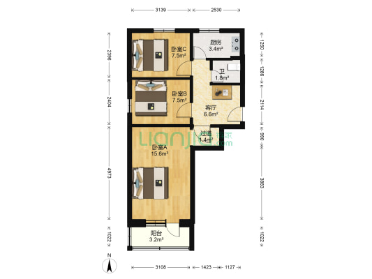定安东里 3室1厅1卫 62平方
