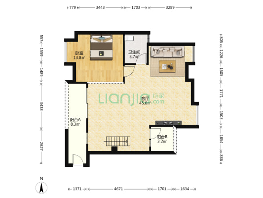 海印又一城海印星玥 1室1厅1卫 97平方