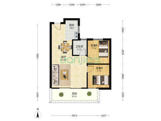 建发和玺 2室1厅1卫 67平方