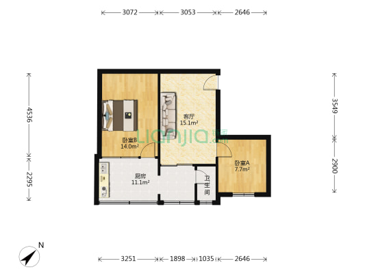 头桥社区黄金路125号大院 2室1厅1卫 60平方