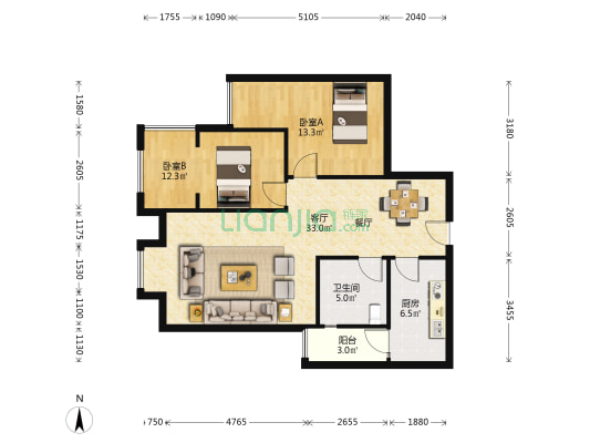 新都新筑 2室1厅1卫 82平方