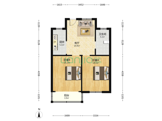 金源商厦 2室1厅1卫 75平方