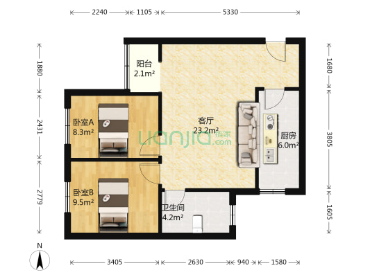 莲花新四区 2室1厅1卫 69平方