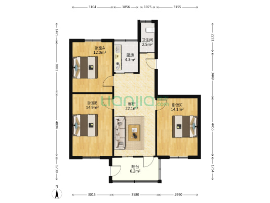 小珠子巷东 3室1厅1卫 90平方