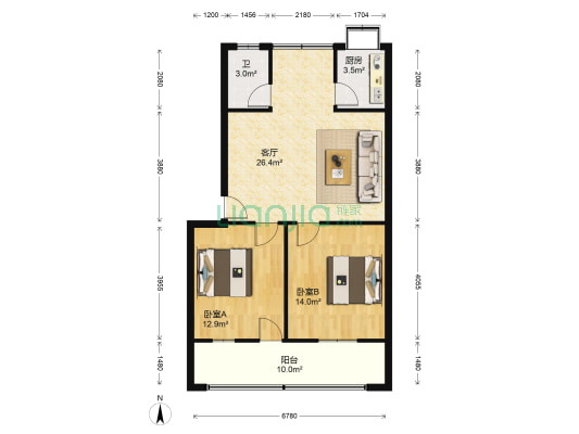 日报印刷厂家属院 2室1厅1卫 80平方