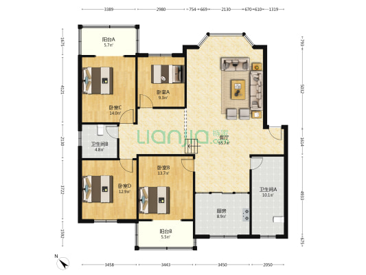 水电花园 4室1厅2卫 159平方