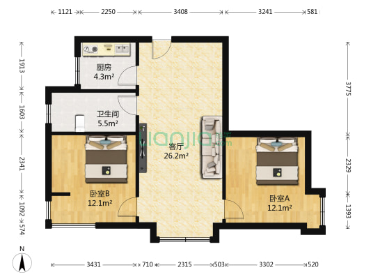 三丰公寓 2室1厅1卫 75平方