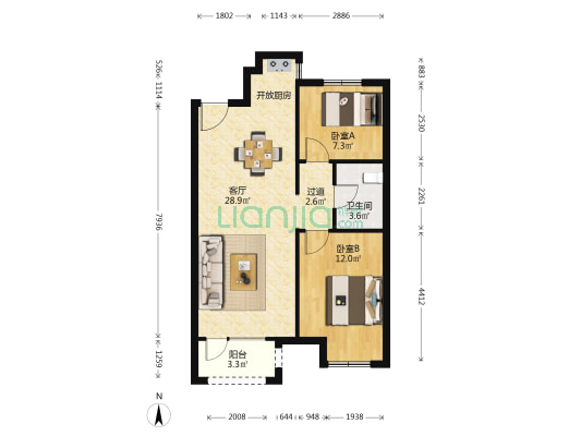 永定河孔雀城普罗旺斯花园 2室1厅1卫 82平方