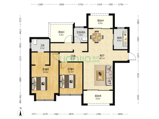 东江御府 2室1厅2卫 120平方