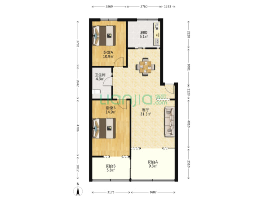 石牌岭11号 2室1厅1卫 92平方