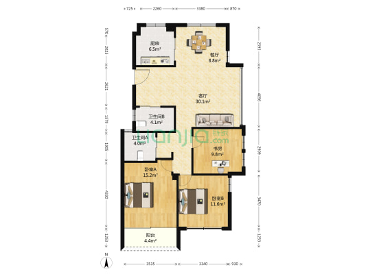 盛世华庭 3室2厅2卫 120平方