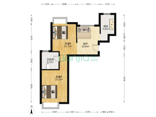 立德金桂苑 2室1厅1卫 68平方