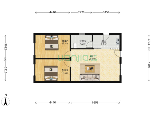 空中花园 2室1厅1卫 77平方