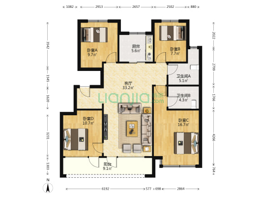 绿城沈阳全运村 4室2厅2卫 125平方