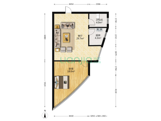 天基·城中心花园 1室1厅1卫 75平方