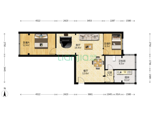 省汽车工业总公司家属院 2室2厅1卫 62平方