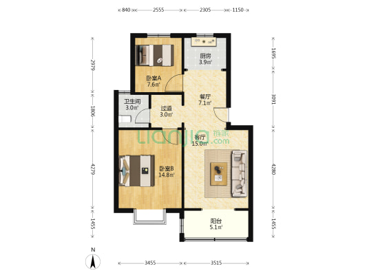 天祥小区 2室2厅1卫 76平方