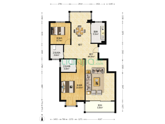 清林闲庭 2室1厅2卫 114平方
