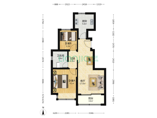 恒大上和府13号院 2室1厅1卫 76平方