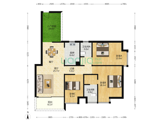 佳兴大厦 3室1厅2卫 119平方