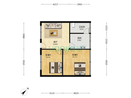 棉麻小区 2室1厅1卫 67平方