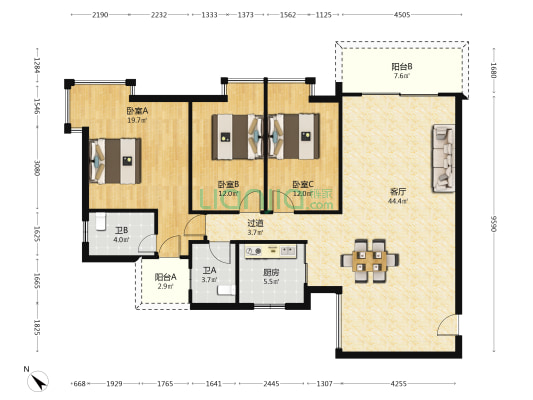 新怡花园 3室1厅2卫 128平方