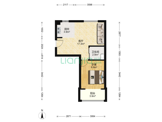 保利·锦江林語四期 1室1厅1卫 53平方