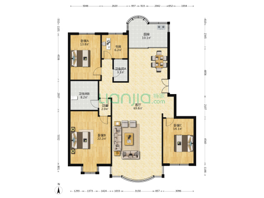 金世纪家园 4室1厅2卫 185平方