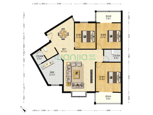 兴园小区 3室1厅2卫 147平方