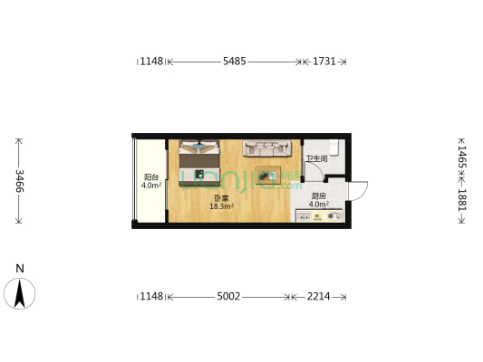 澳林大厦 1室0厅1卫 38平方