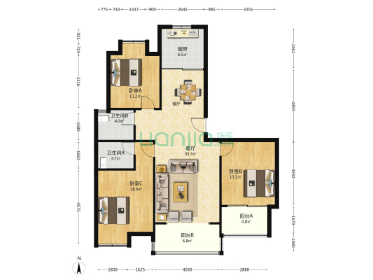 万和·润园 3室1厅2卫 126平方