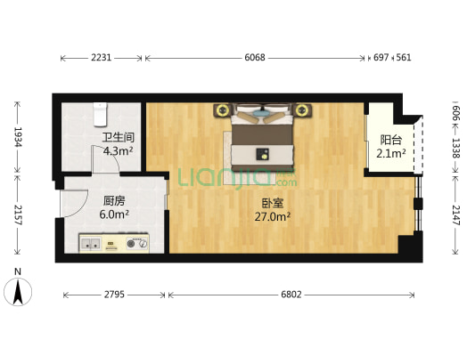 泰和天辰国际广场 1室0厅1卫 57平方
