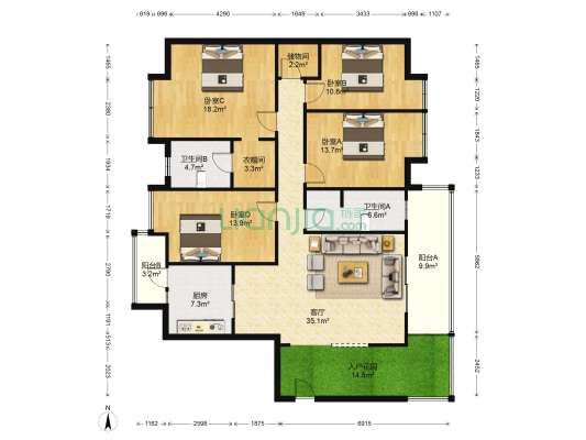 新城风情 4室1厅2卫 154平方