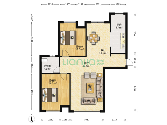 翰林新城状元府 2室2厅1卫 119平方