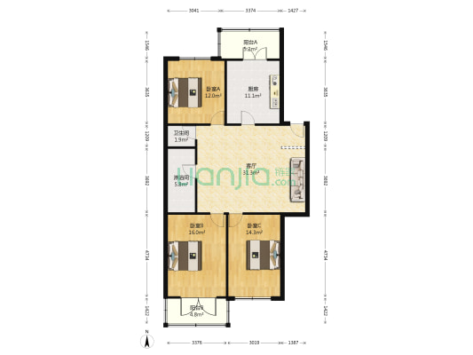科技公寓 3室1厅2卫 148平方