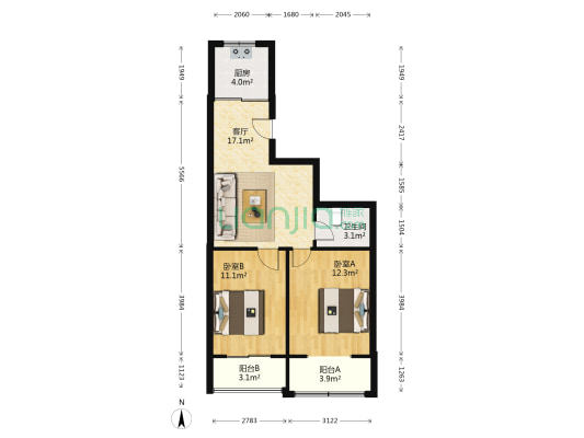 元宝园小区 2室1厅1卫 68平方