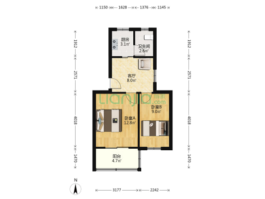 东岳巷十四号大院 2室1厅1卫 51平方