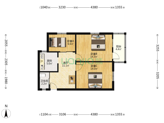 光复路146-186号 3室1厅1卫 73平方