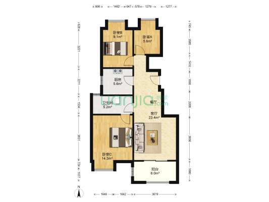 万科红郡西岸 3室1厅1卫 86平方