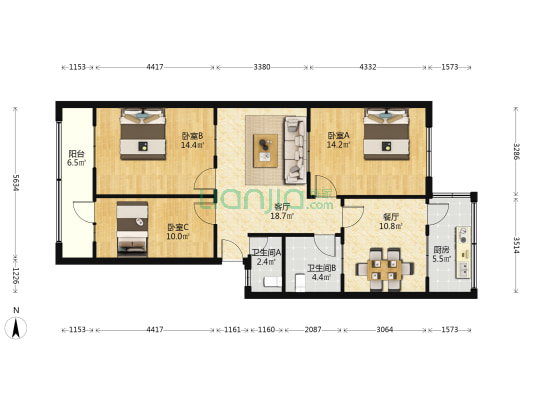 企业委家属楼 3室2厅2卫 103平方