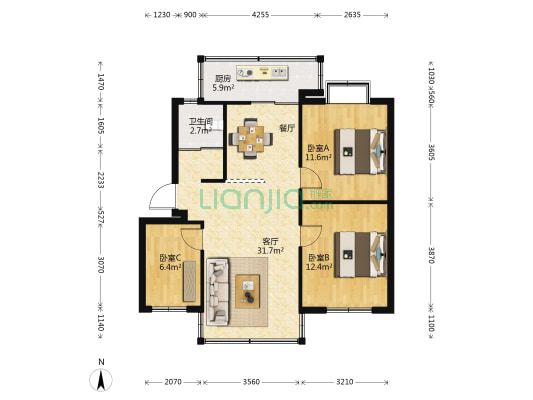 轻机厂生活区 3室1厅1卫 88平方