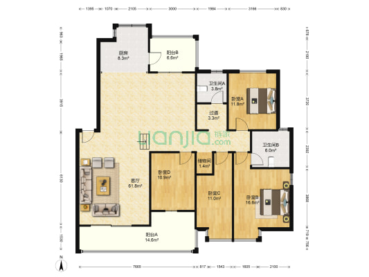 滇池星城星皓湾 4室1厅2卫 169平方
