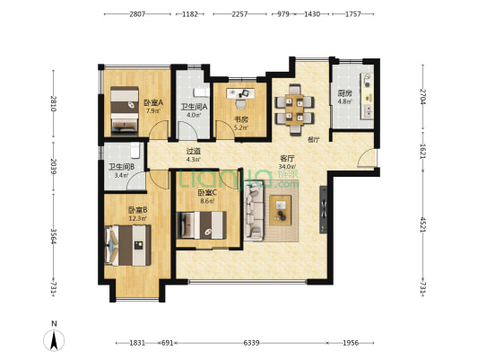 海屿原 4室1厅2卫 115平方