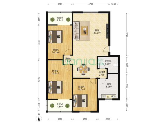 犀池苑 3室1厅1卫 115平方